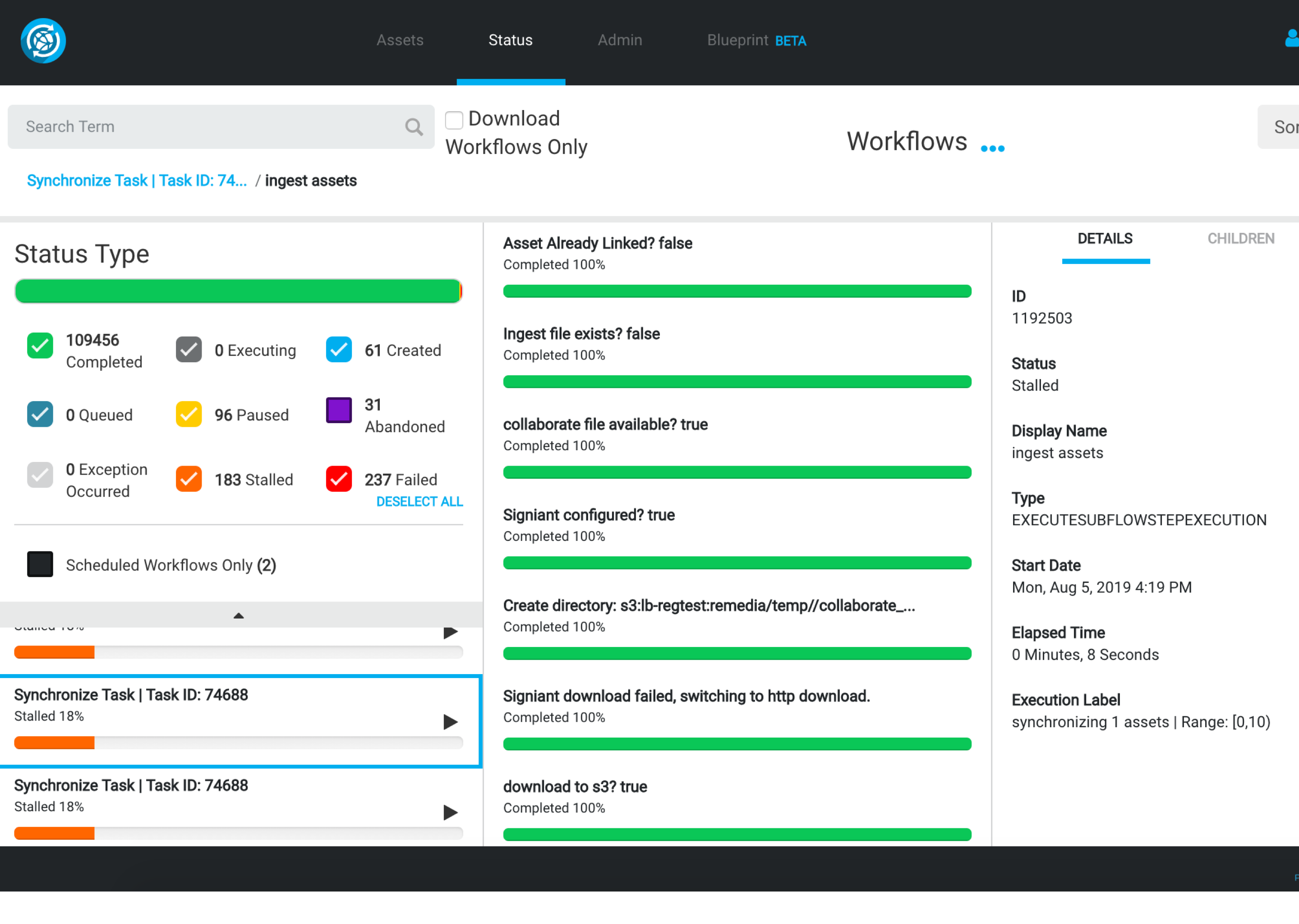 Original Workflow Status Page