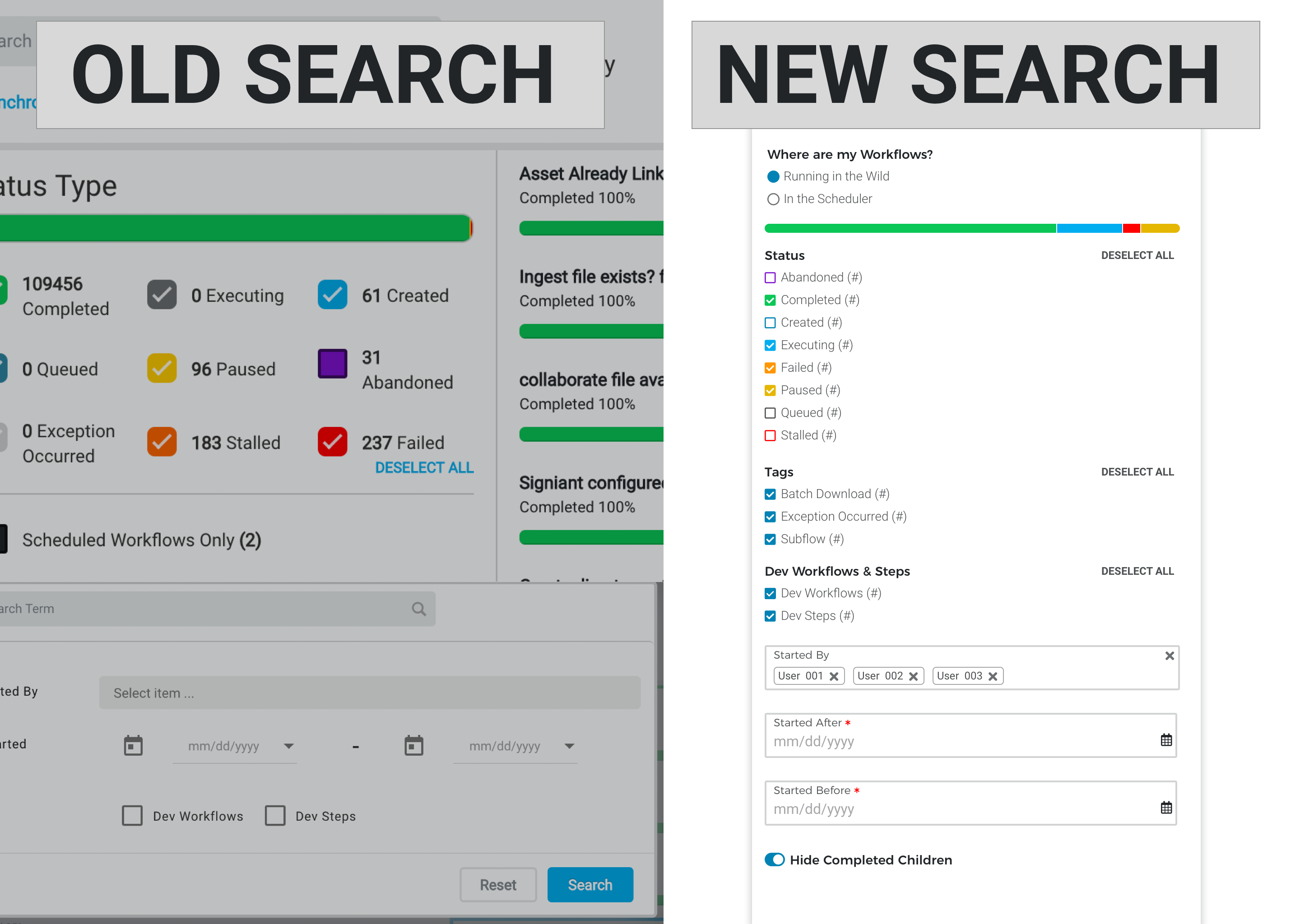 Old versus new advanced search menu